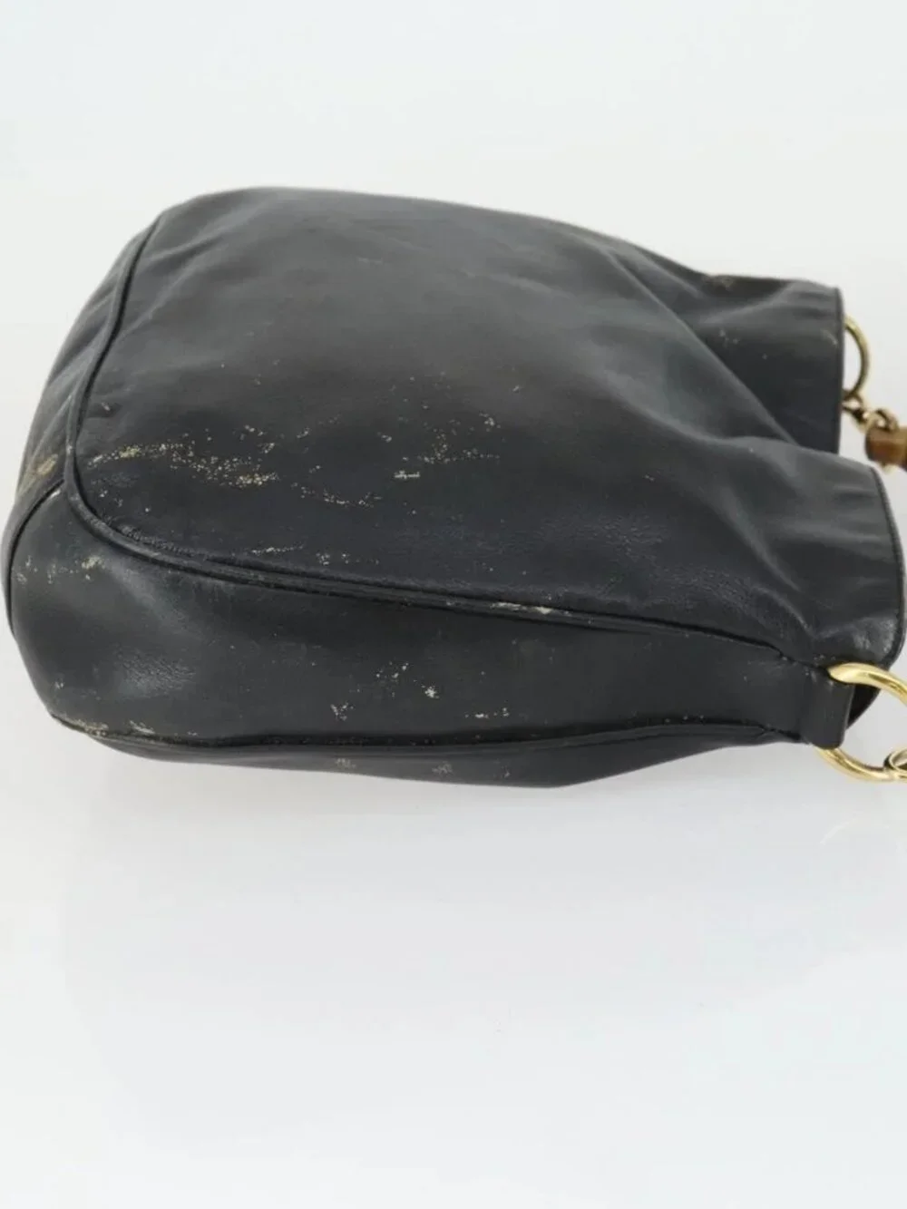 GUCCI Bamboo Hand Bag Leather Black Gold Auth 170494